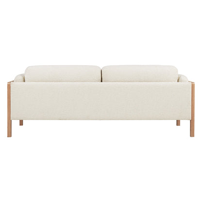 Killara Indoor Cream Boucle Couch Fabric and Timber 3 Seat Rattan Lounge Sofa