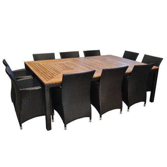 Sahara 10 Seat Outdoor Teak and Wicker Dining Setting