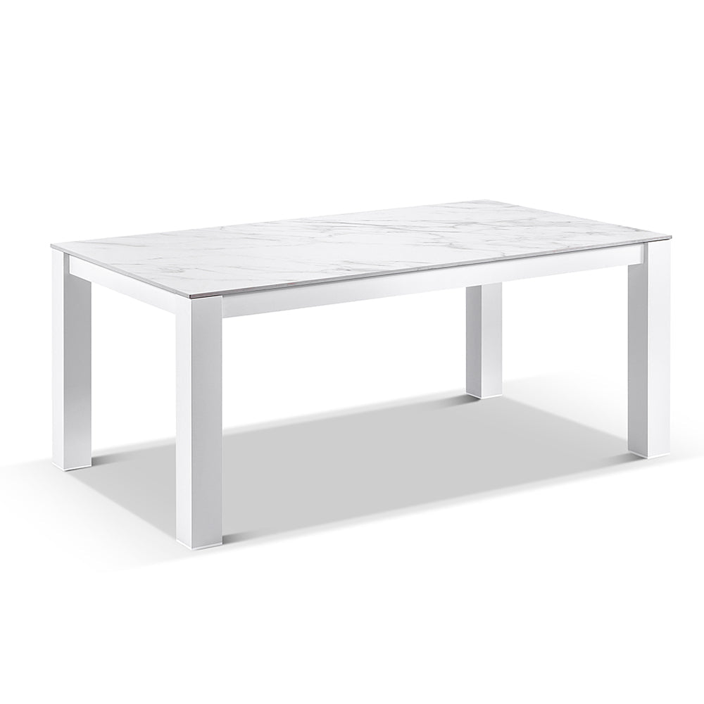 Hugo Ceramic 1.8m Outdoor Aluminium Dining Table with 6 Hugo Rope Chairs