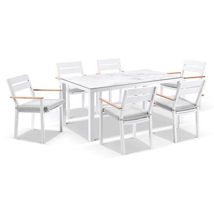 Hugo Ceramic 1.8m Outdoor Aluminium Dining Table with 6 Capri Chairs Setting