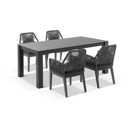 Hugo Ceramic 1.8m Outdoor Aluminium Dining Table with 6 Hugo Rope Chairs