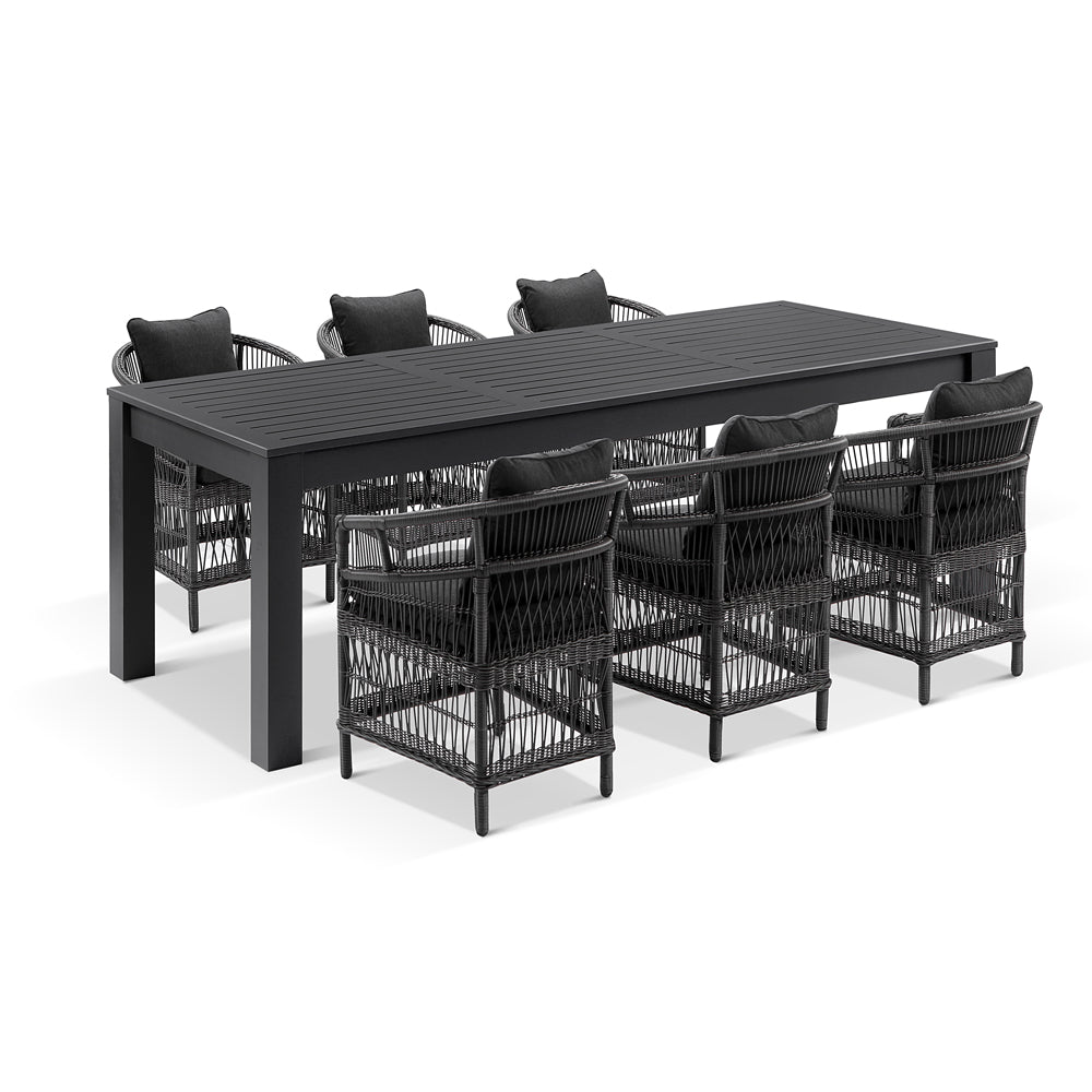 Santorini 2.5 Outdoor Rectangle Aluminium Dining Table with 8 Watego Malawi Style Chairs