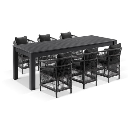 Santorini 2.5 Outdoor Rectangle Aluminium Dining Table with 8 Watego Malawi Style Chairs