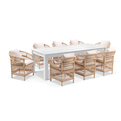 Santorini 2.5 Outdoor Rectangle Aluminium Dining Table with 8 Watego Malawi Style Chairs