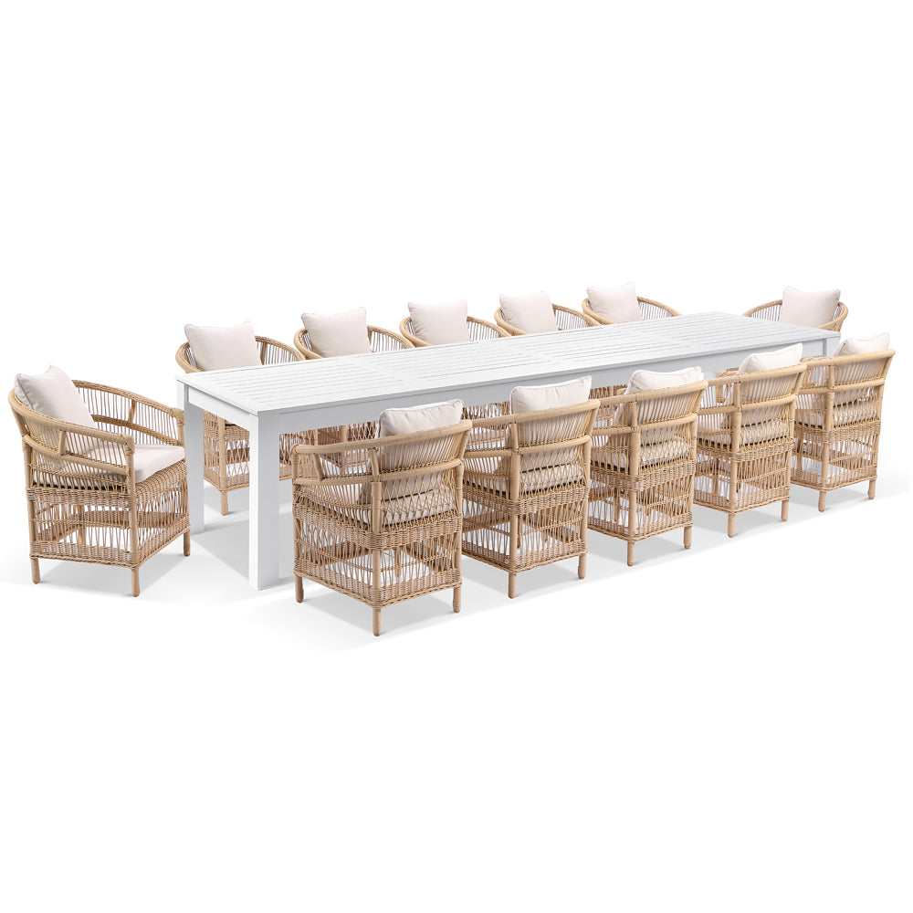 Santorini 3.55 Outdoor Rectangle Aluminium Dining Table with 12 Watego Malawi Style Chairs