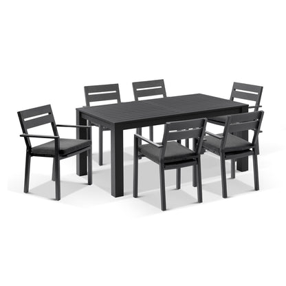 Santorini 6 Seater Outdoor Rectangle Aluminium Dining Table and Chairs Setting