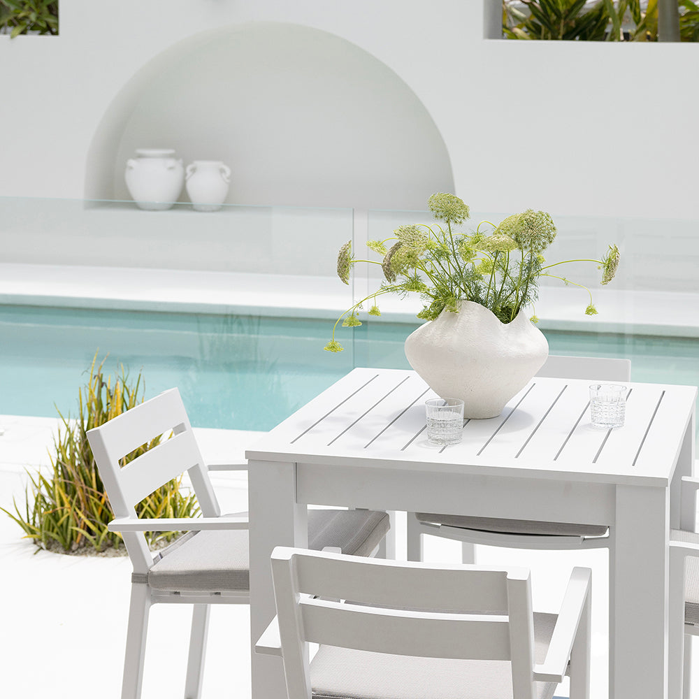 Santorini Outdoor 4 Seater Square Aluminium Dining Table with Santorini Chairs