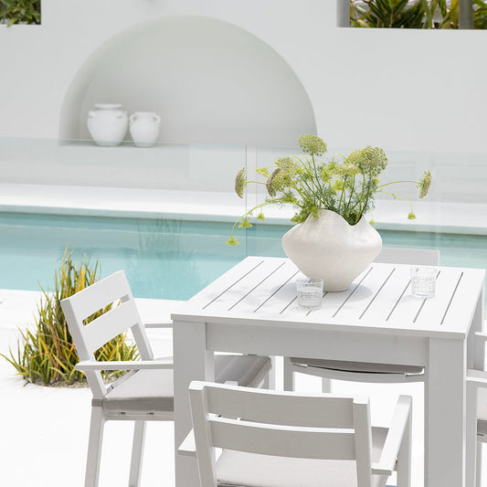 Santorini Outdoor 4 Seater Square Aluminium Dining Table with Santorini Chairs