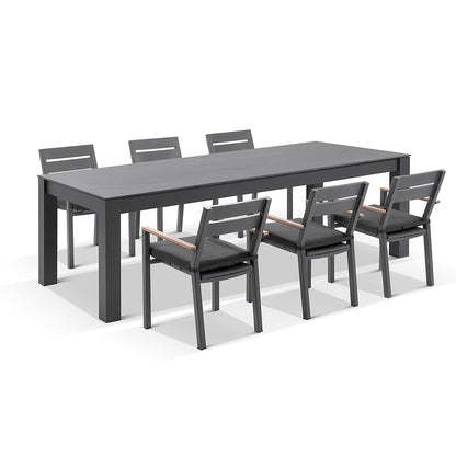 Hugo Ceramic 2.5m Outdoor Aluminium Dining Table with 8 Capri Chairs Setting