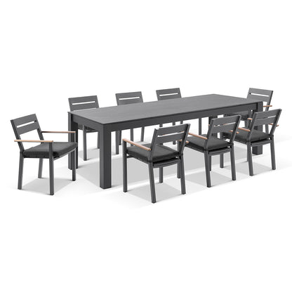 Hugo Ceramic 2.5m Outdoor Aluminium Dining Table with 8 Capri Chairs Setting
