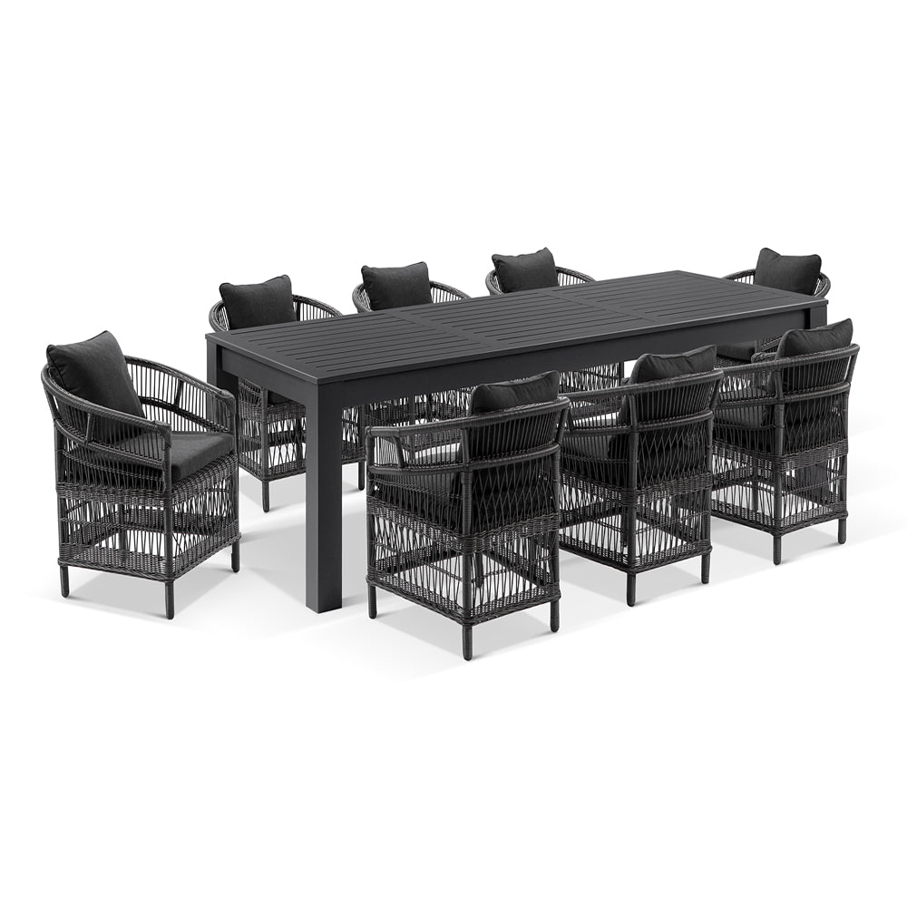 Santorini 2.5 Outdoor Rectangle Aluminium Dining Table with 8 Watego Malawi Style Chairs