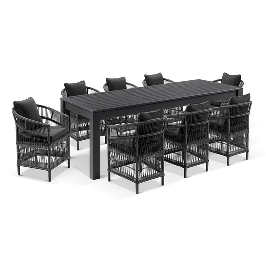 Santorini 2.5 Outdoor Rectangle Aluminium Dining Table with 8 Watego Malawi Style Chairs
