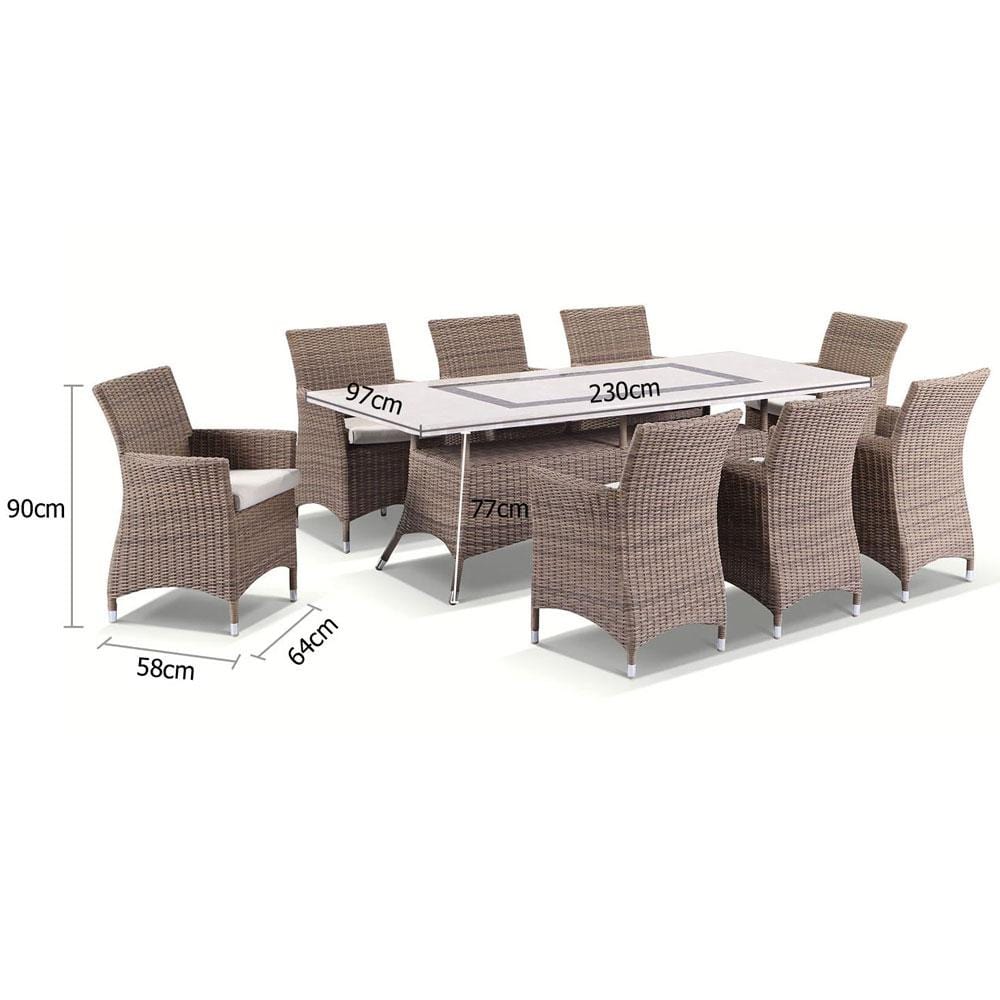 Caesar 8 Rectangle Travertine Stone Outdoor Table In Half Round Wicker