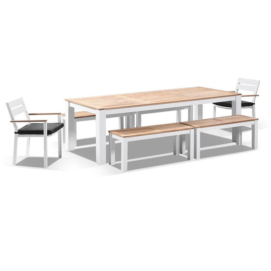 Balmoral 2.5m Teak Top Aluminium Table with 4 Bench Seats and 2 Chairs