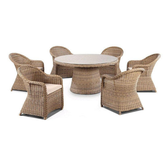Plantation 6 Seater Outdoor Wicker Round Dining Table and Chairs Set