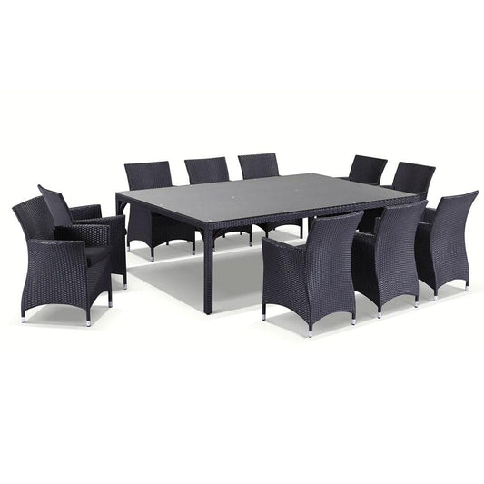 Roman 10 Seat Outdoor Wicker and Glass Top Dining Table and Chairs Setting