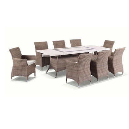 Caesar 8 Rectangle Travertine Stone Outdoor Table In Half Round Wicker