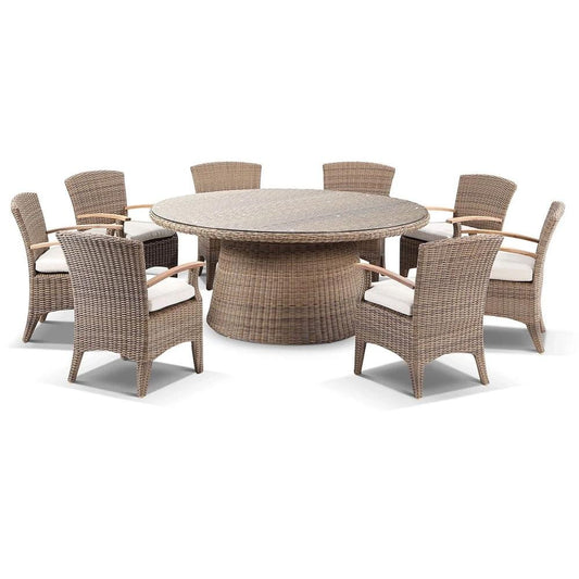 Plantation 1.8m Round Outdoor Wicker Dining Table with 8 Kai Chairs