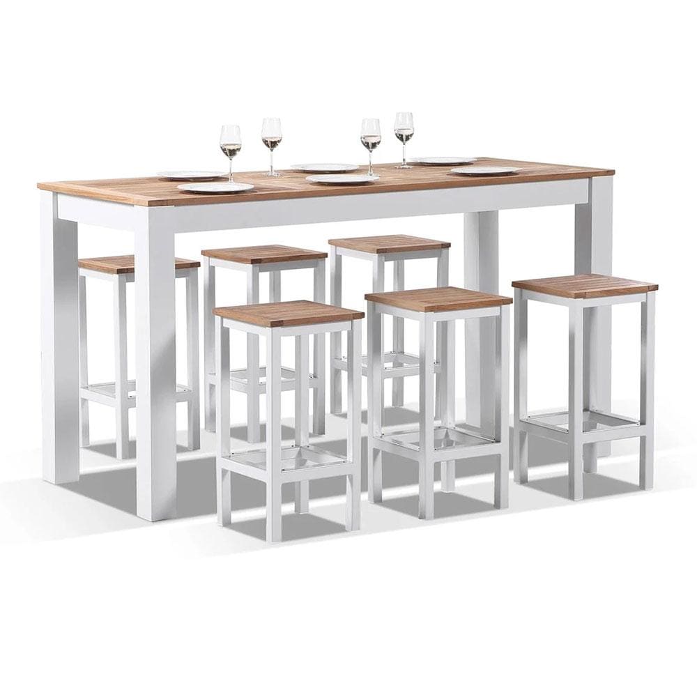 Balmoral 6 Seater Teak Top and Aluminium Alfresco Bar Setting