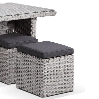 Half Round Wicker Dining Coffee Table with 4 Stowaway Ottomans