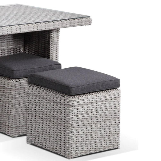 Half Round Wicker Dining Coffee Table with 4 Stowaway Ottomans