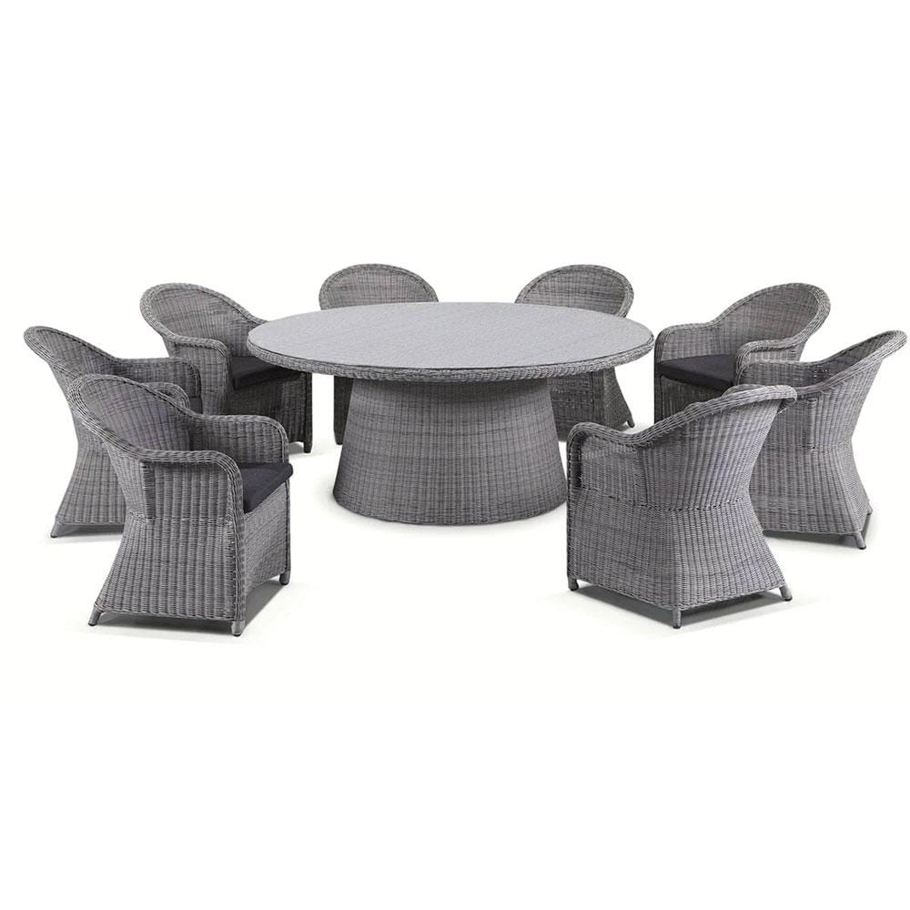 Plantation 8 Seater Outdoor Wicker Round Dining Table and Chairs Setting