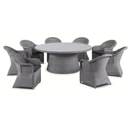 Plantation 8 Seater Outdoor Wicker Round Dining Table and Chairs Setting