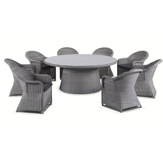 Plantation 8 Seater Outdoor Wicker Round Dining Table and Chairs Setting