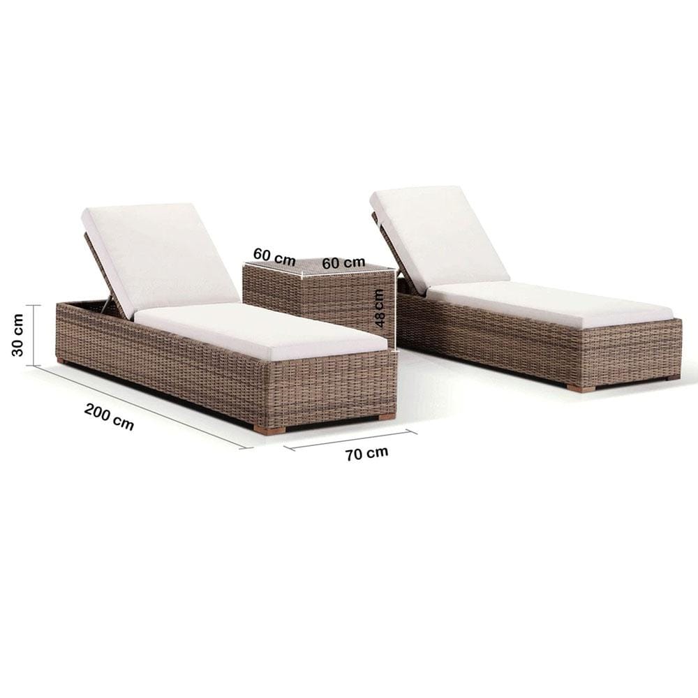 Breeze Outdoor Wicker Sun Lounge Set with Side Table in Half Round Wicker