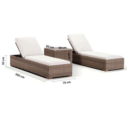 Breeze Outdoor Wicker Sun Lounge Set with Side Table in Half Round Wicker