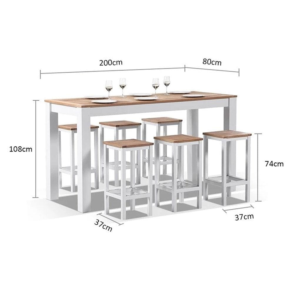 Balmoral 6 Seater Teak Top and Aluminium Alfresco Bar Setting