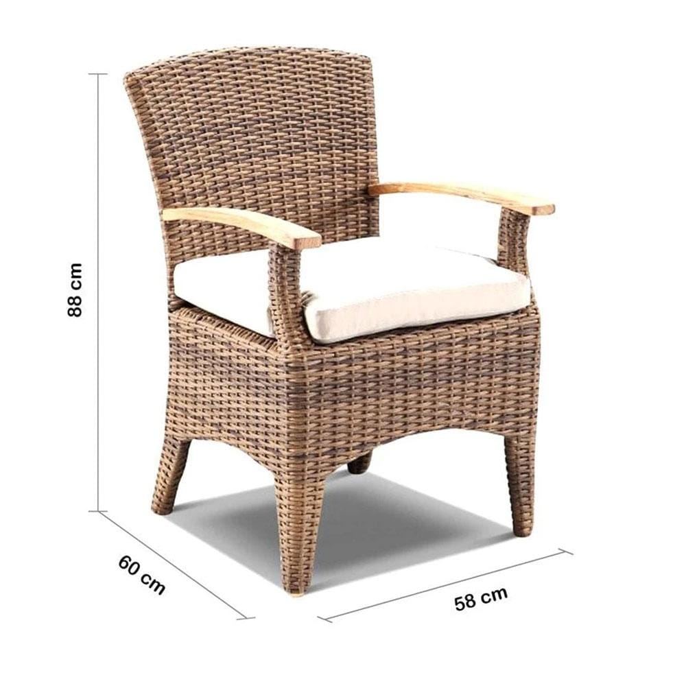 Kai Outdoor Wicker and Teak Dining Arm Chair