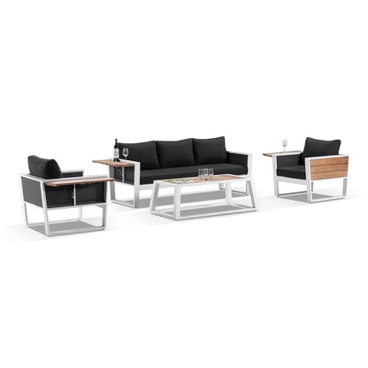 Corfu 3+1+1 Aluminium and Teak Timber Lounge with Coffee Table & Side Table