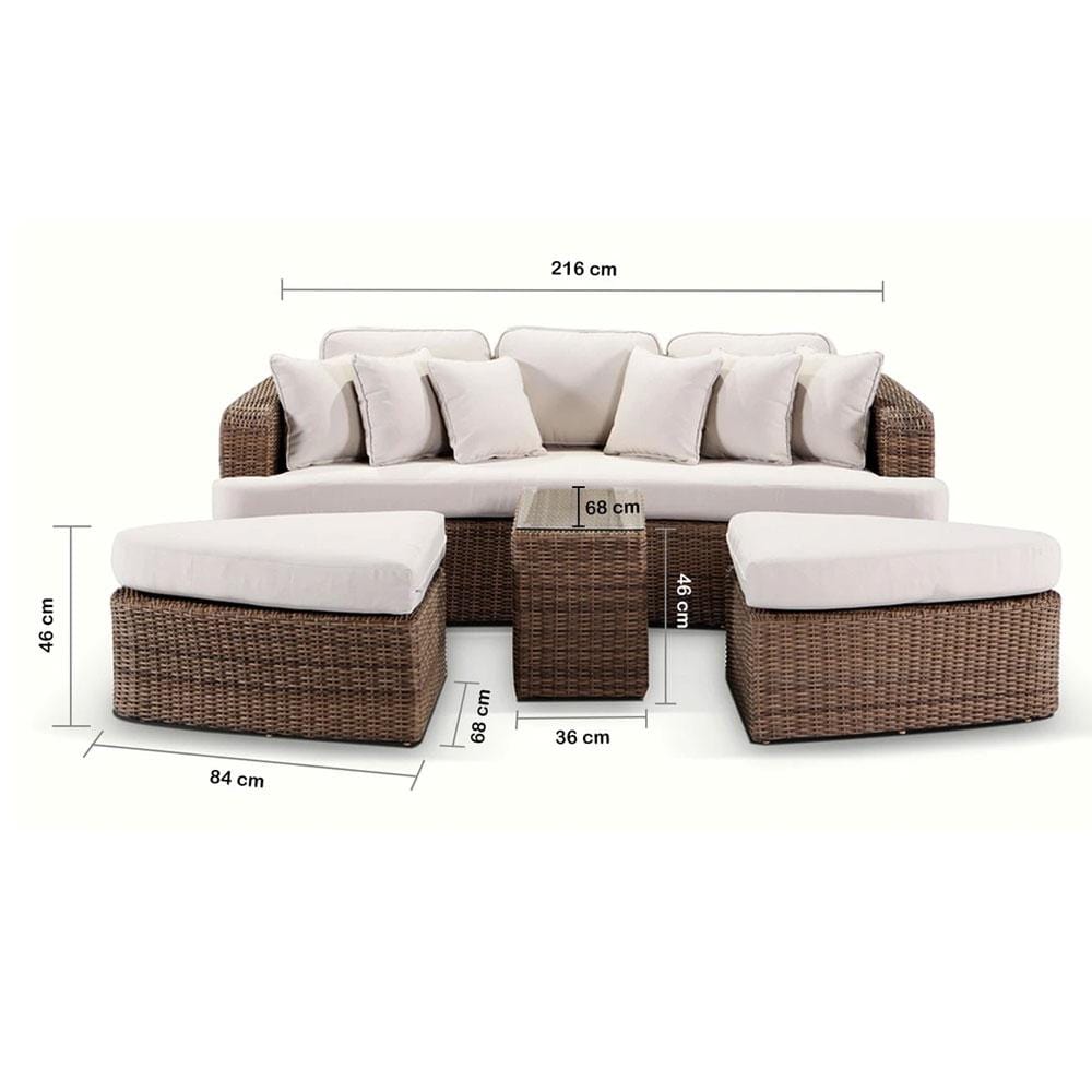 Noosa Outdoor Modular 4 Piece Daybed in Half Round Wicker