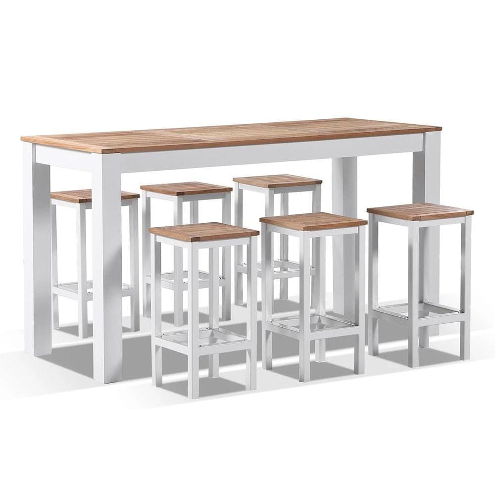 Balmoral 6 Seater Teak Top and Aluminium Alfresco Bar Setting