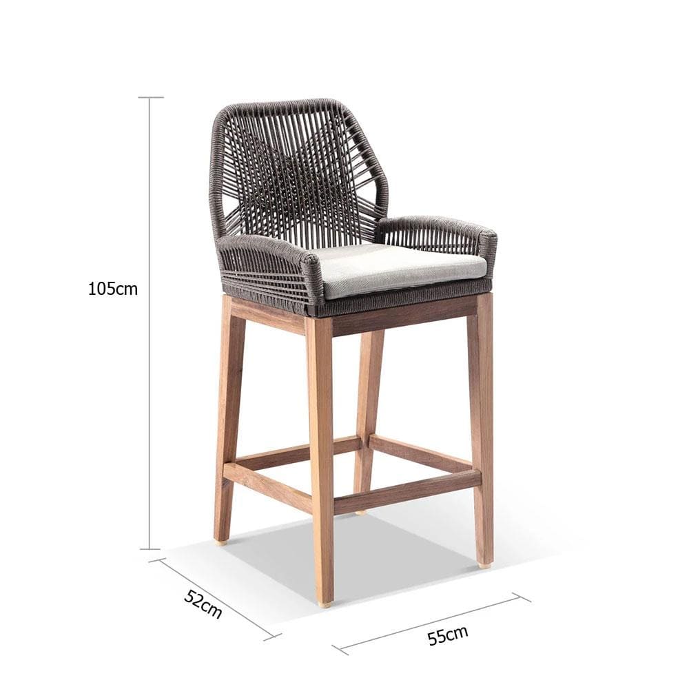 Darcey Outdoor Teak and Rope Bar Stool