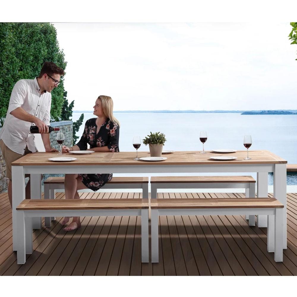 Balmoral 2.5m Teak Top Aluminium Table with Bench Seats
