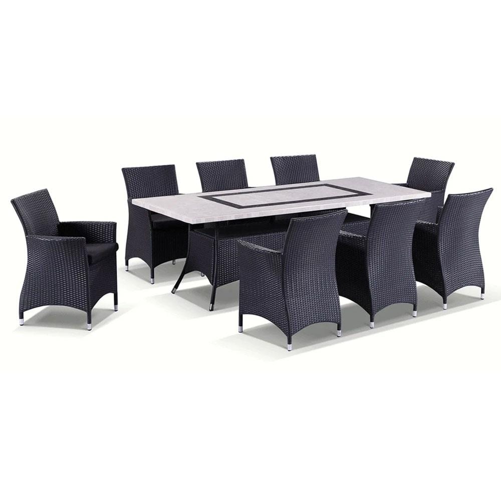 Caesar 8 Rectangle - 9 pce Stone and Wicker Outdoor Dining Setting