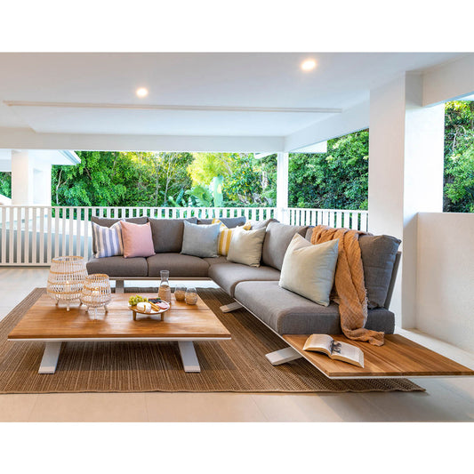 Venice Aluminium Corner Lounge with Built in Timber Side tables