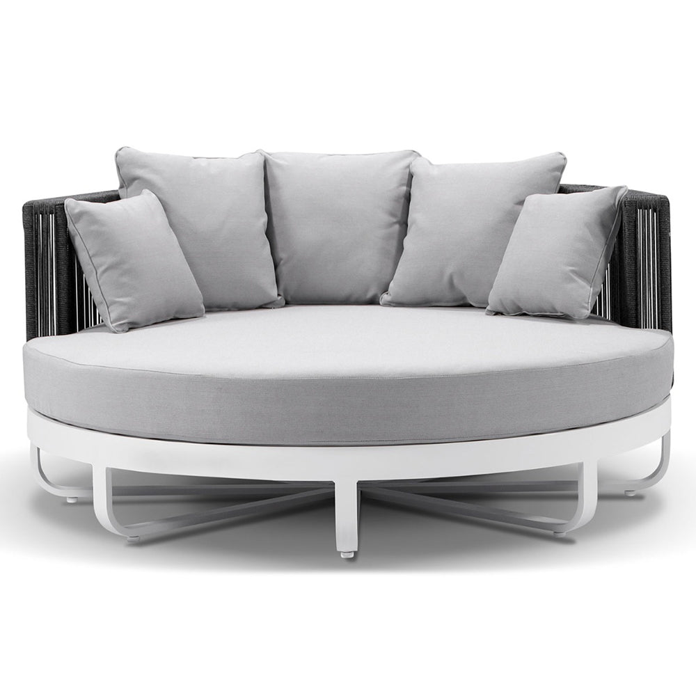 Cannes Outdoor Round Aluminium and Rope Daybed Sun Lounge