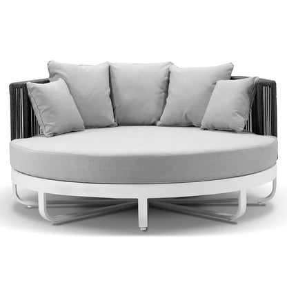 Cannes Outdoor Round Aluminium and Rope Daybed Sun Lounge