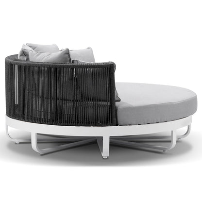 Cannes Outdoor Round Aluminium and Rope Daybed Sun Lounge