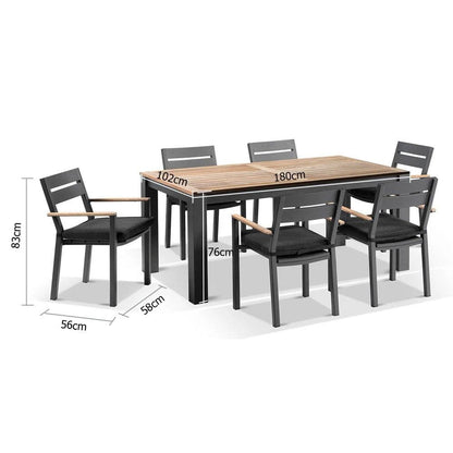 Balmoral 1.8m Teak Top Aluminium Table with 6 Capri Dining Chairs